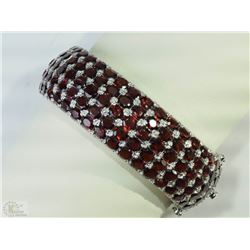#45-STERLING SILVER GARNET BANGLE BRACELET