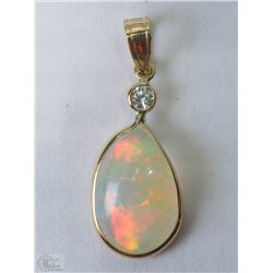 #49-14KT YELLOW GOLD OPAL & DIAMOND PENDANT