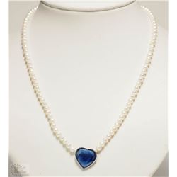 #50-14KT WHITE GOLD SAPPHIRE & PEARL NECKLACE