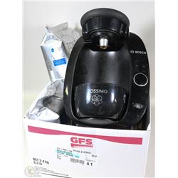 TASSIMO COFFEE MACHINE WITH MANUAL AND 2 PKS OF