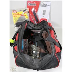 JOBMATE TOOL BAG WITH ASSORTED NEW AND USED TOOLS