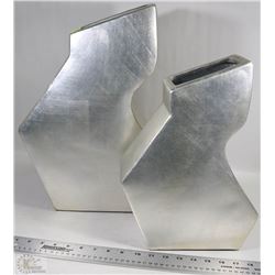 PAIR OF "Z" SHAPED DESIGNER SILVER LEAF VASES