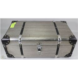 WOOD AND METAL CHEST 18"X10"X7"