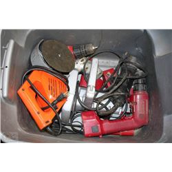 TOTE WITH ASSORTED POWER TOOLS, INCL WORK WHEEL