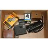 Image 1 : BOX OF 4 VINTAGE CAMERAS, FLASHES AND A TELEPHONE