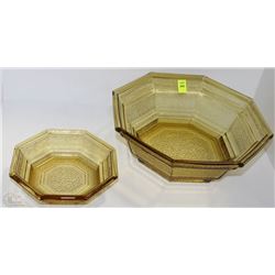 VINTAGE ESTATE AMBER GLASS 2 PC BOWL SET