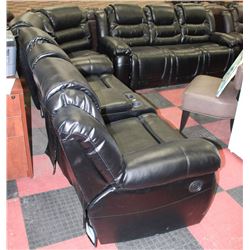 NEW CARL BLACK LEATHERETTE DELUXE 3 PC SECTIONAL