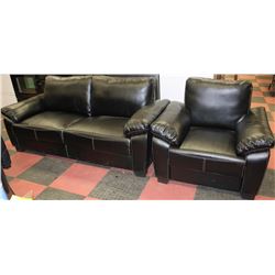 NEW BLACK LEATHERETTE WITH WHITE STITCHING SOFA