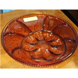 VINTAGE ESTATE AMBER GLASS DEVILLED EGG SERVING