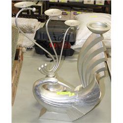 SWAN ORNAMENT WITH 2 SILVER LEAF CANDLE HOLDERS