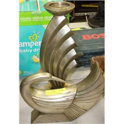 NEW SILVER LEAF SWAN DECORATION W/ CANDLE HOLDER