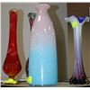 Image 1 : ESTATE COLLECTION OF 4 ASSORTED COLOUR GLASS VASES