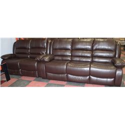 NEW MARTIN BROWN LEATHERETTE RECLINING SOFA AND