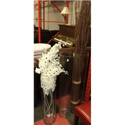 SHOWHOME 3 PC GLASS VASE SET W/ ARTIFICIAL FOLIAGE