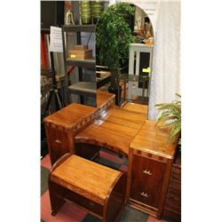 RESTORED ANTIQUE VANITY WITH MIRROR & BENCH