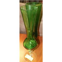 SET OF 2 GREEN GLASS VASES
