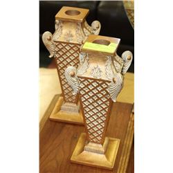 2 MATCHING GOLD LEAF HEAVY CANDLEHOLDERS