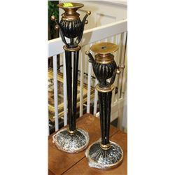 2 MATCHING IRON AND GOLD LEAF TAPERED CANDLE