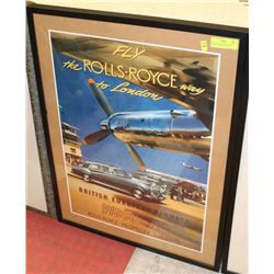 ROLLS ROYCE CAR & AVIATION FRAMED AD PRINT 33"X25