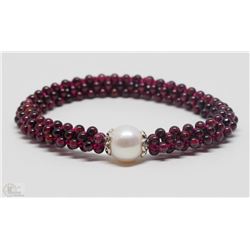 #10-STERLING SILVER GARNET AND PEARLS BRACELET.