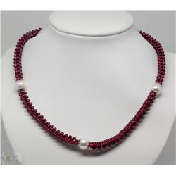 #27-GARNET AND PEARL NECKLACE.
