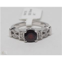 #36-STRELING SILVER GARNET & CUBIC ZIRCONIA RING