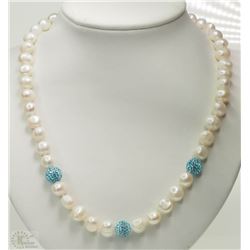 #37-14K WHITE GOLD PEARL & CUBIC CRYSTAL