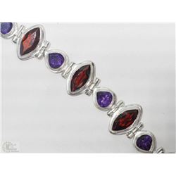 #41-STERLING SILVER GARNET AND AMETHYST BRACELET