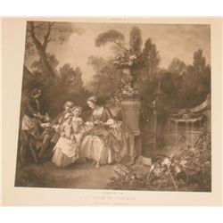 Antique Nicolat Lancret "LA TASSE DE CHOCOLAT" gravure tres tres vieille