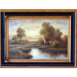 Traditional Village Texture Landscape Framed Acrylic Dealer Museum Quality Painting Impressionism Ar