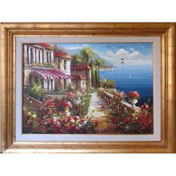 European Scenic Landscape Water Flower Detail Texture Frame Museum Quality Painting Impressionism Ar