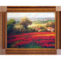 Poppy Fields Colorful Textured Original Frame Painting SALE Heavy Texture Original Landscape Scenic