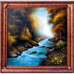 Water scene Trees Colorful Acrylic HUGE ART LIQUIDATION Heavy Texture Original Landscape Scenic