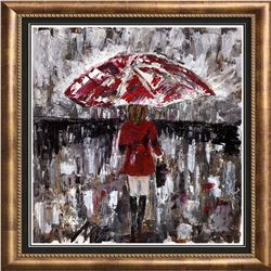 Pop Red Umbrella Impressionism Colorful Abstract Figurative Painting on Canvas Janier
