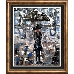 Janier Girl with Umbrella Palette Knife Painting on Canvas