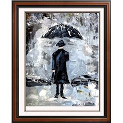 Man with Umbrella Textured Signed Original Palette Knife Canvas Painting