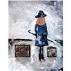 Image 2 : After the Rain Beautiful Acrylic Painting on Canvas 20x16 Janier Girl Suitcases