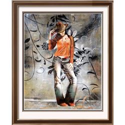 Cowgirl Heavy Textured Original Painting on Canvas Signed Janier Art Sale