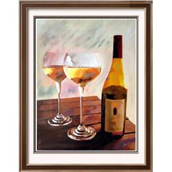 Realistic Large Chardonnay Wine Painting on Canvas Signed Janier