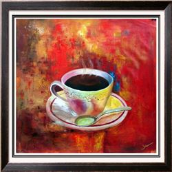 Bold Red Abstract Modern Art Coffee Brew Textured Original Art on Canvas