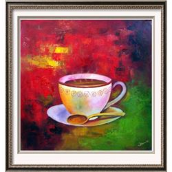 Modern Bold Abstract Coffee Brew Hand Signed Painting on Canvas