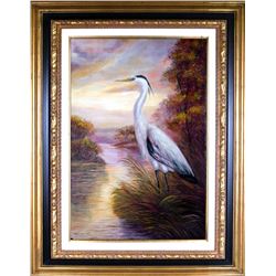 MP Elliott Fantastic Marsh Egret Realism Colorful Impressionstic Painting Original