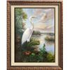 Image 1 : Standing Egret Painting on Canvas Realism Wildlife Signed Elliott