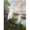 Image 2 : Standing Egret Painting on Canvas Realism Wildlife Signed Elliott