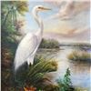 Image 3 : Standing Egret Painting on Canvas Realism Wildlife Signed Elliott