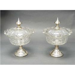 A pair of silver plated cut glass food server...