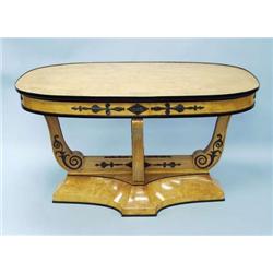 An oval shapened Biedermeier style burled blo...
