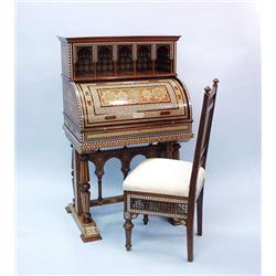 A fine antique Moorish roll-top secretary wit...