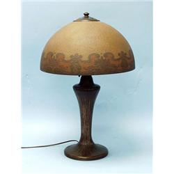 A very good American painted art glass table...