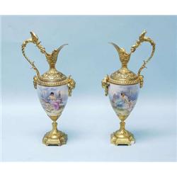 A pair of hand painted antique French Sevres...